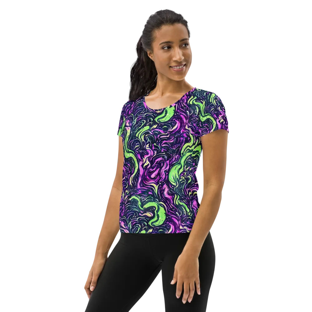 Neon Marbled Bloom on Women's Athletic T-Shirt — Left