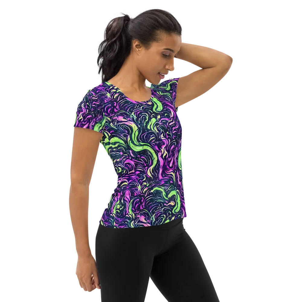 Neon Marbled Bloom on Women's Athletic T-Shirt — Right