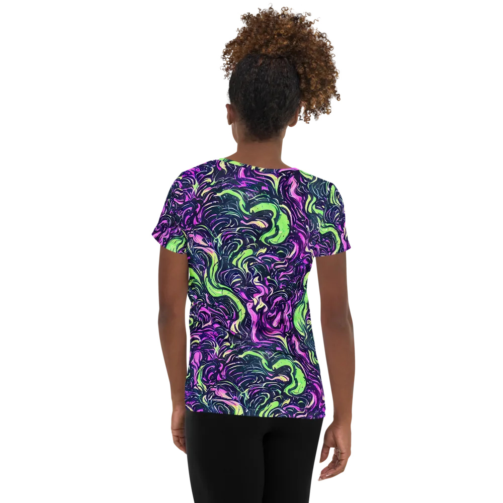 Neon Marbled Bloom on Women's Athletic T-Shirt — Back