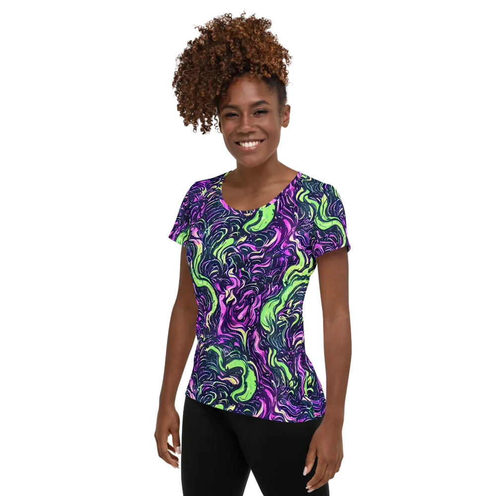 Neon Marbled Bloom on Women's Athletic T-Shirt — Left