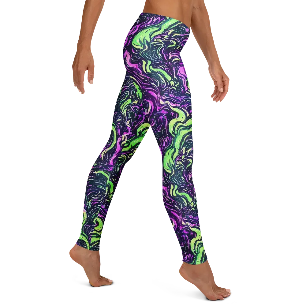 Neon Marbled Bloom on Leggings — Right