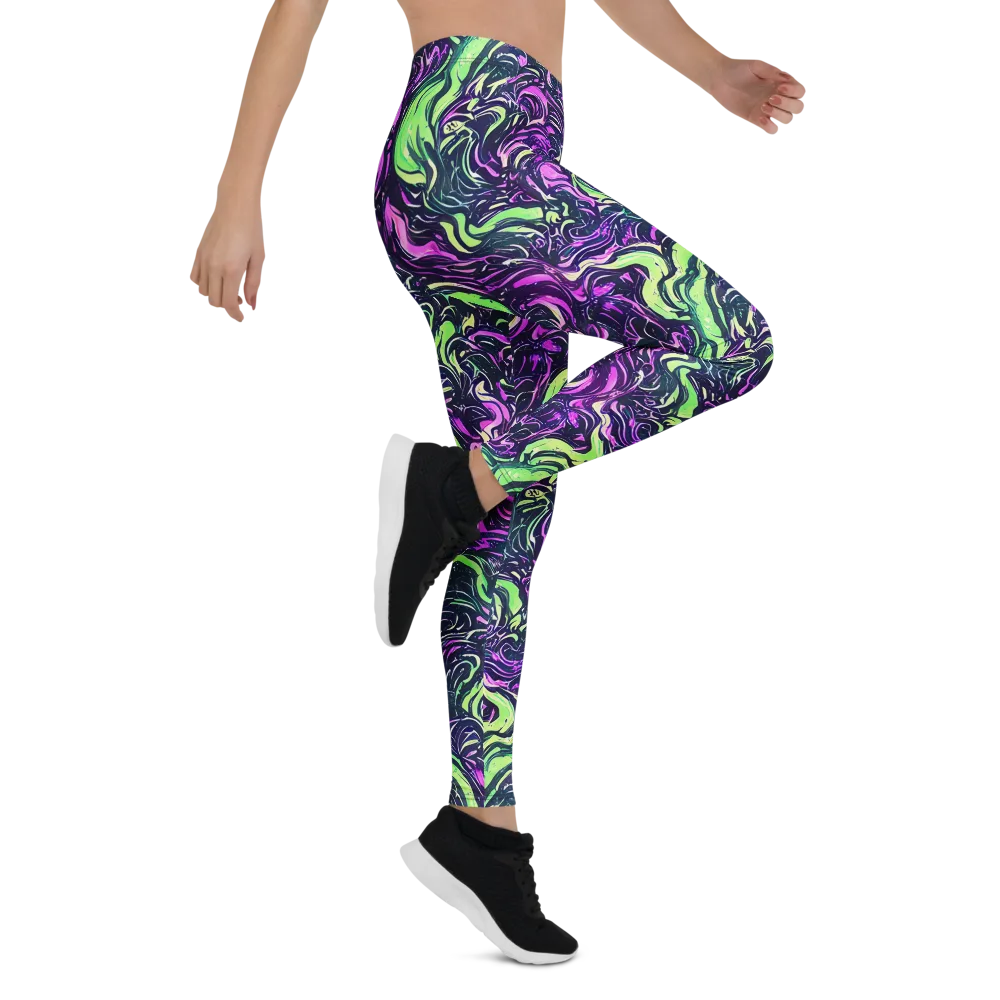 Neon Marbled Bloom on Leggings — Right