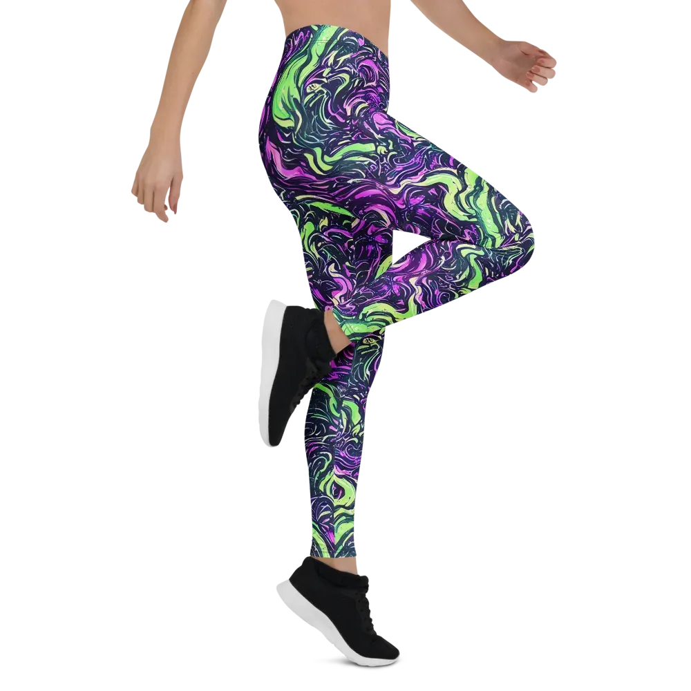 Neon Marbled Bloom on Leggings — Right
