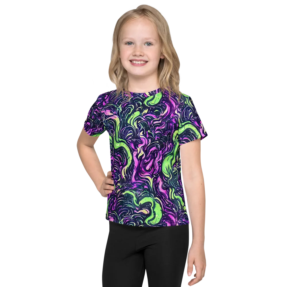 Neon Marbled Bloom on Kids Crew Neck T-Shirt — Front