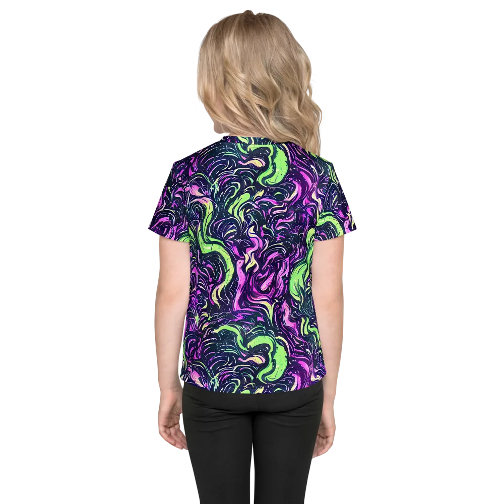 Neon Marbled Bloom on Kids Crew Neck T-Shirt — Back