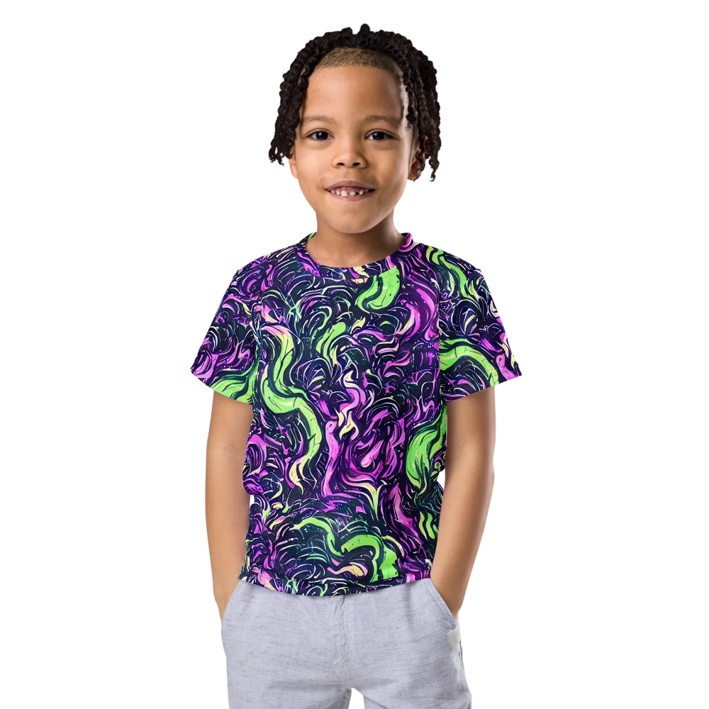 Neon Marbled Bloom on Kids Crew Neck T-Shirt — Front