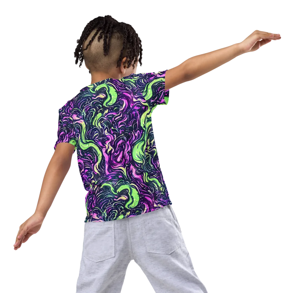 Neon Marbled Bloom on Kids Crew Neck T-Shirt — Back