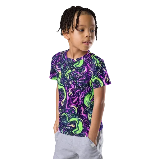 Neon Marbled Bloom on a Kids Crew Neck T-Shirt