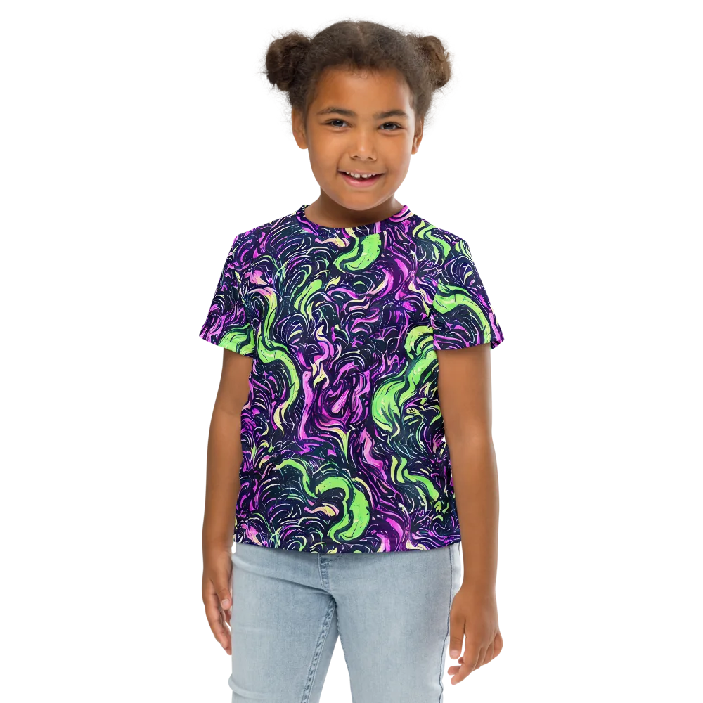 Neon Marbled Bloom on Kids Crew Neck T-Shirt — Front