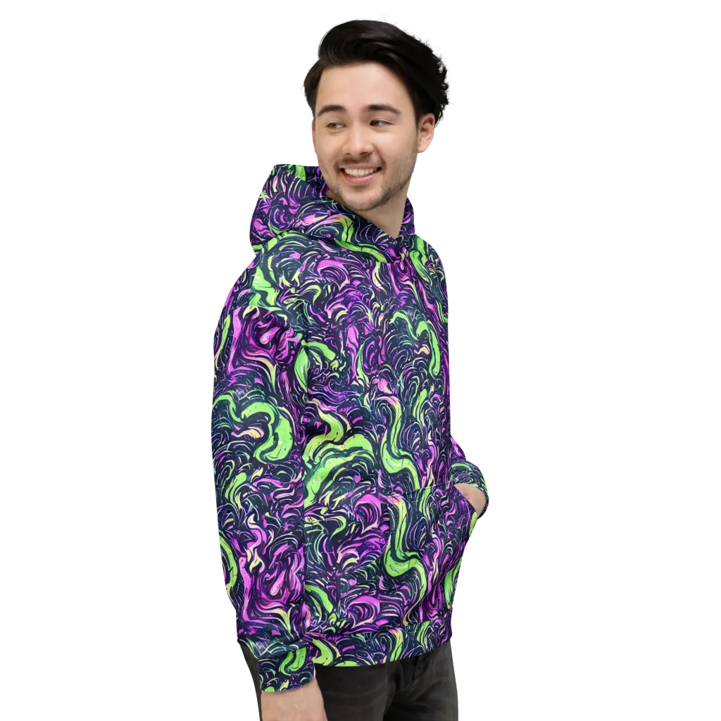 Neon Marbled Bloom on Hoodie — Right