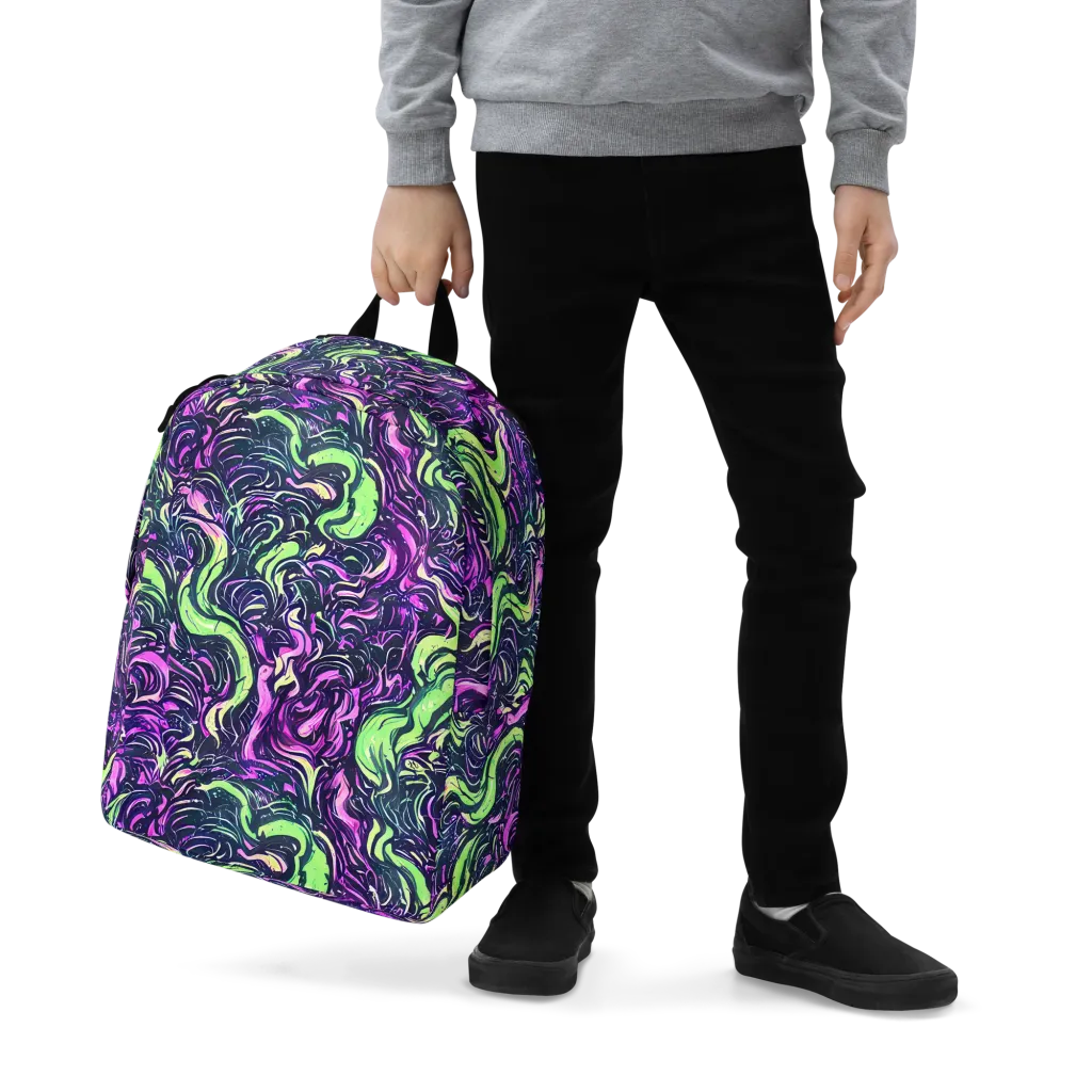 Neon Marbled Bloom on Minimalist Backpack — Zoomed-in