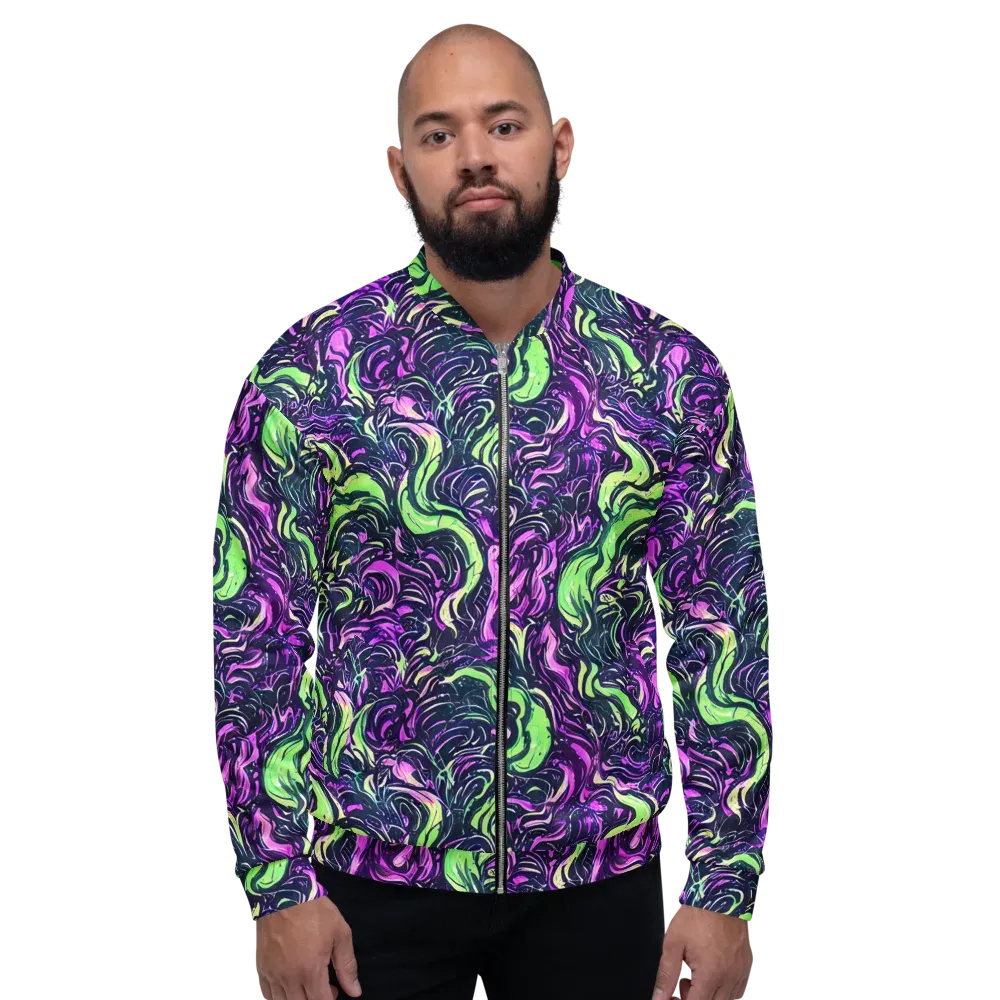 Neon Marbled Bloom on Bomber Jacket — Front