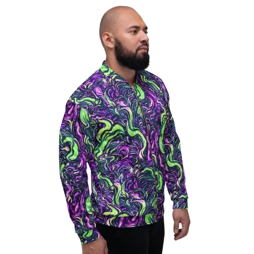 Neon Marbled Bloom on a Bomber Jacket