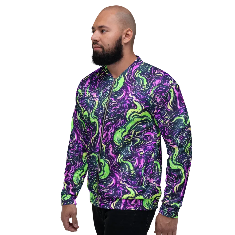 Neon Marbled Bloom on Bomber Jacket — Left