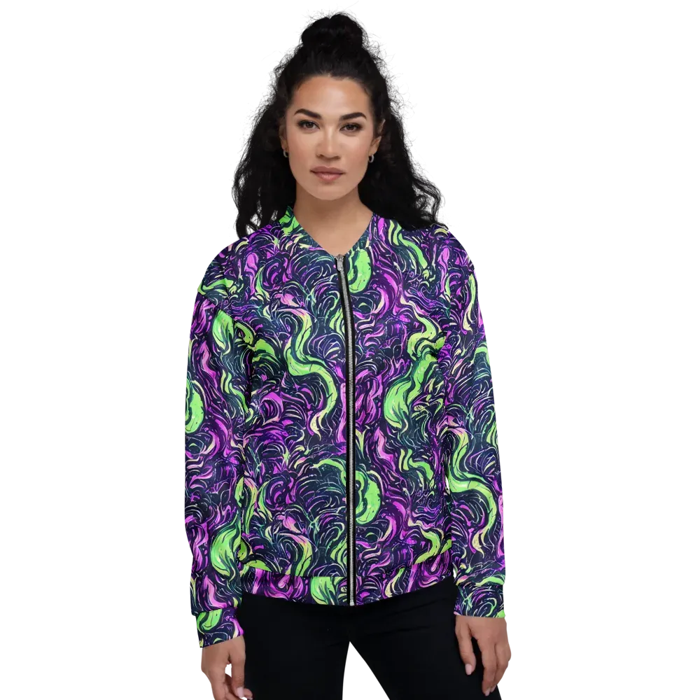Neon Marbled Bloom on Bomber Jacket — Front