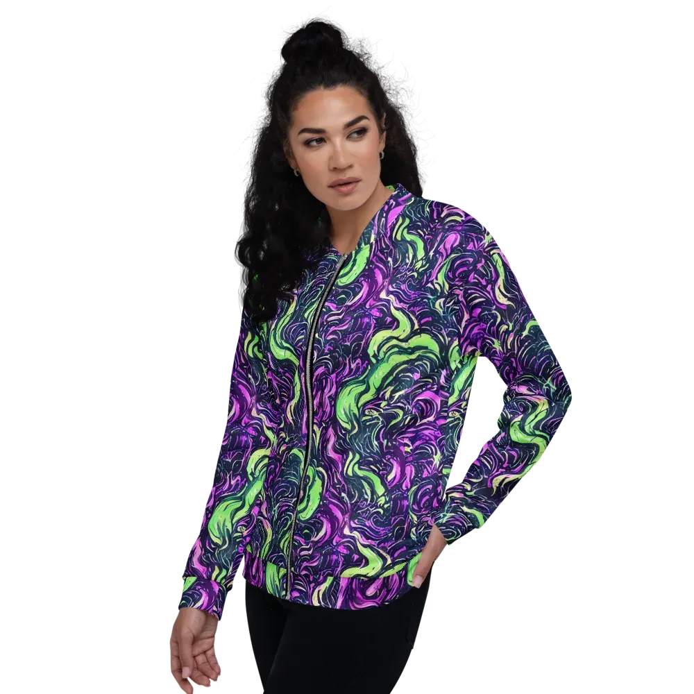 Neon Marbled Bloom on Bomber Jacket — Left