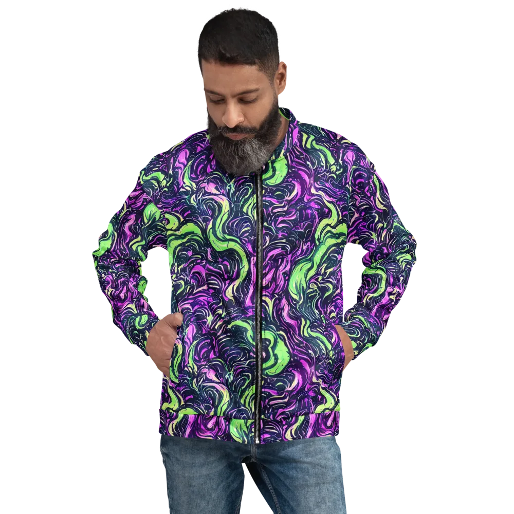 Neon Marbled Bloom on Bomber Jacket — Front