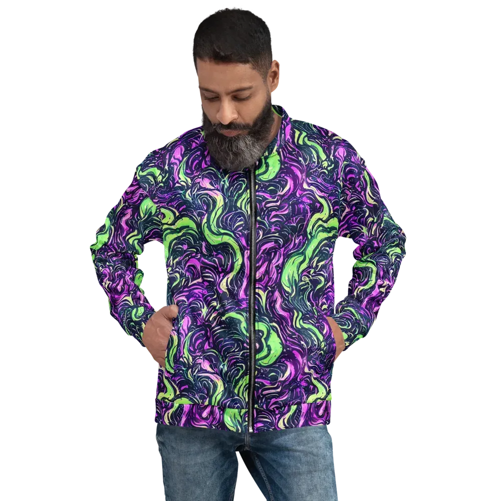Neon Marbled Bloom on Bomber Jacket — Front