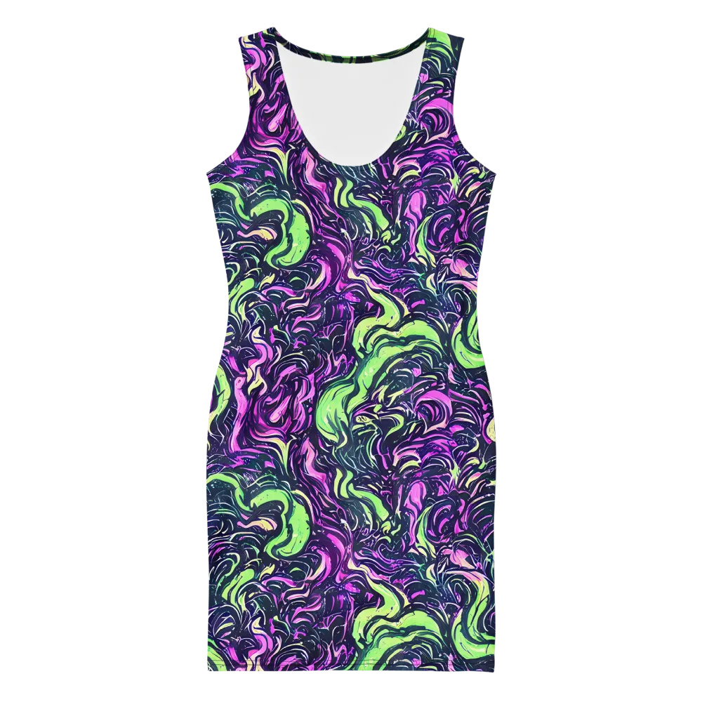 Neon Marbled Bloom on Bodycon Dress — Front