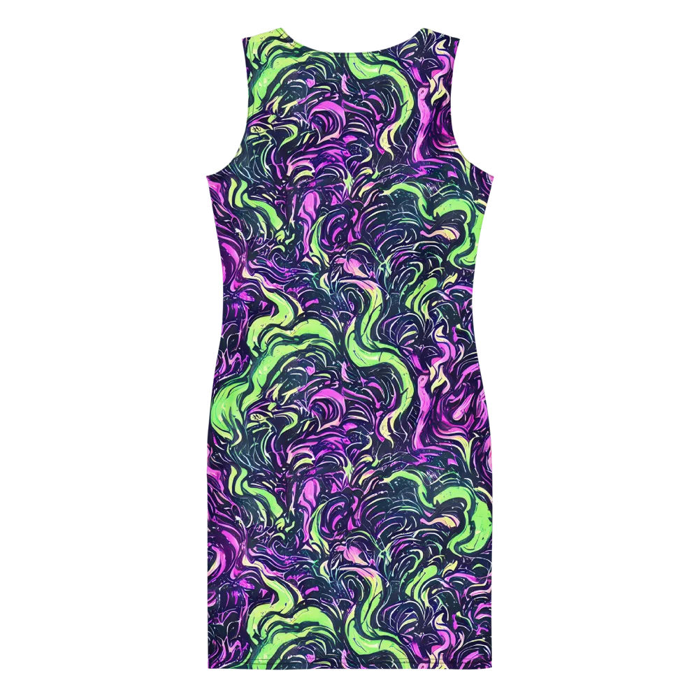 Neon Marbled Bloom on Bodycon Dress — Back