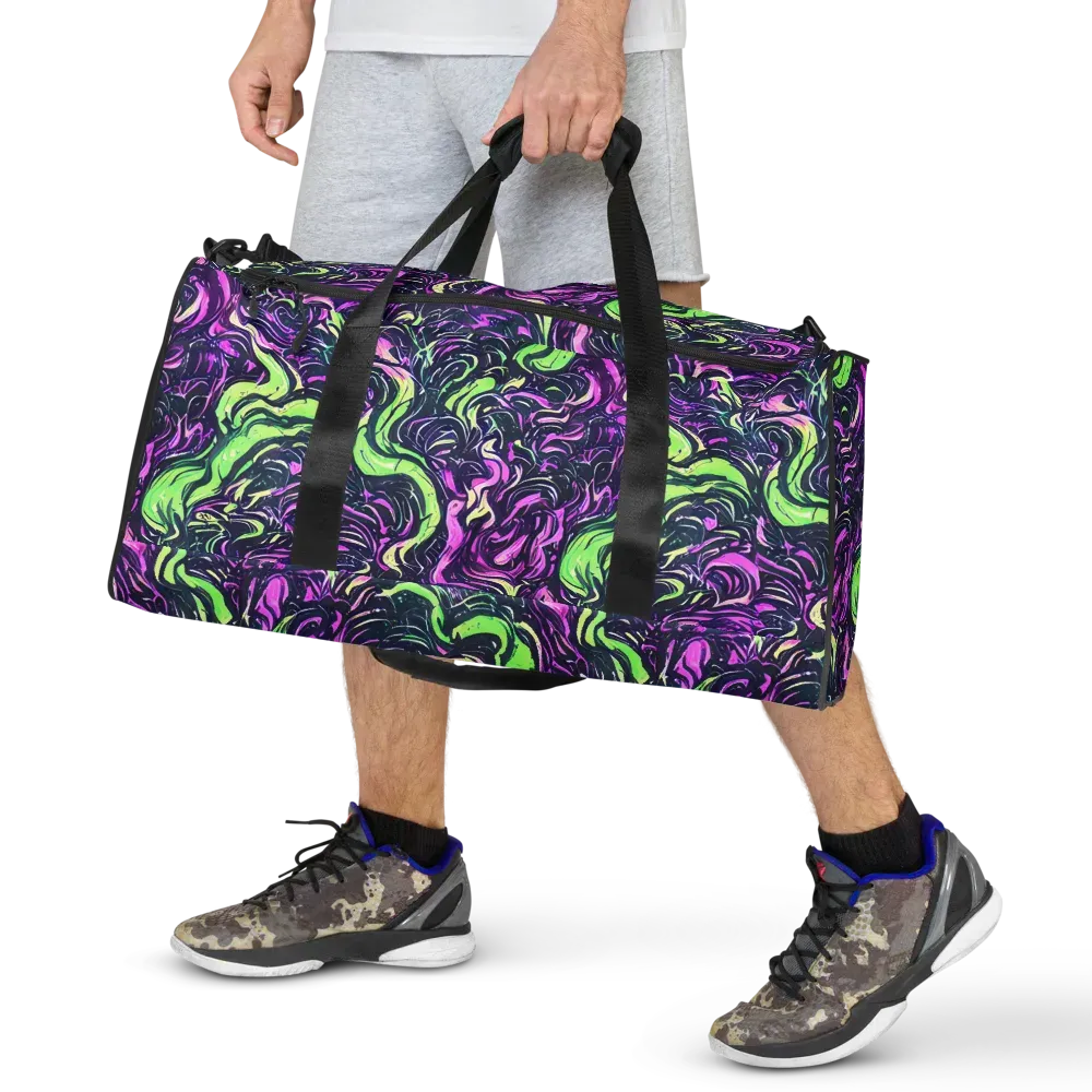 Neon Marbled Bloom on Duffle Bag — Front