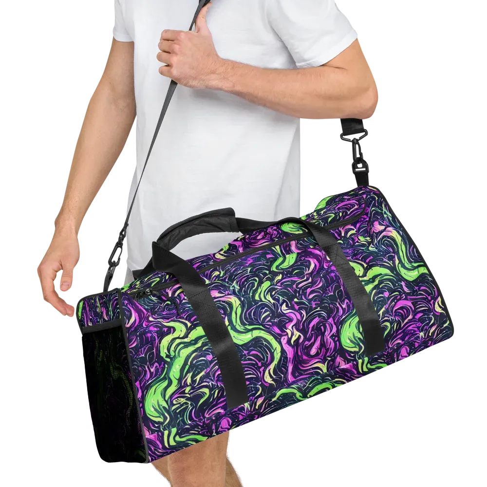 Neon Marbled Bloom on Duffle Bag — Right Front