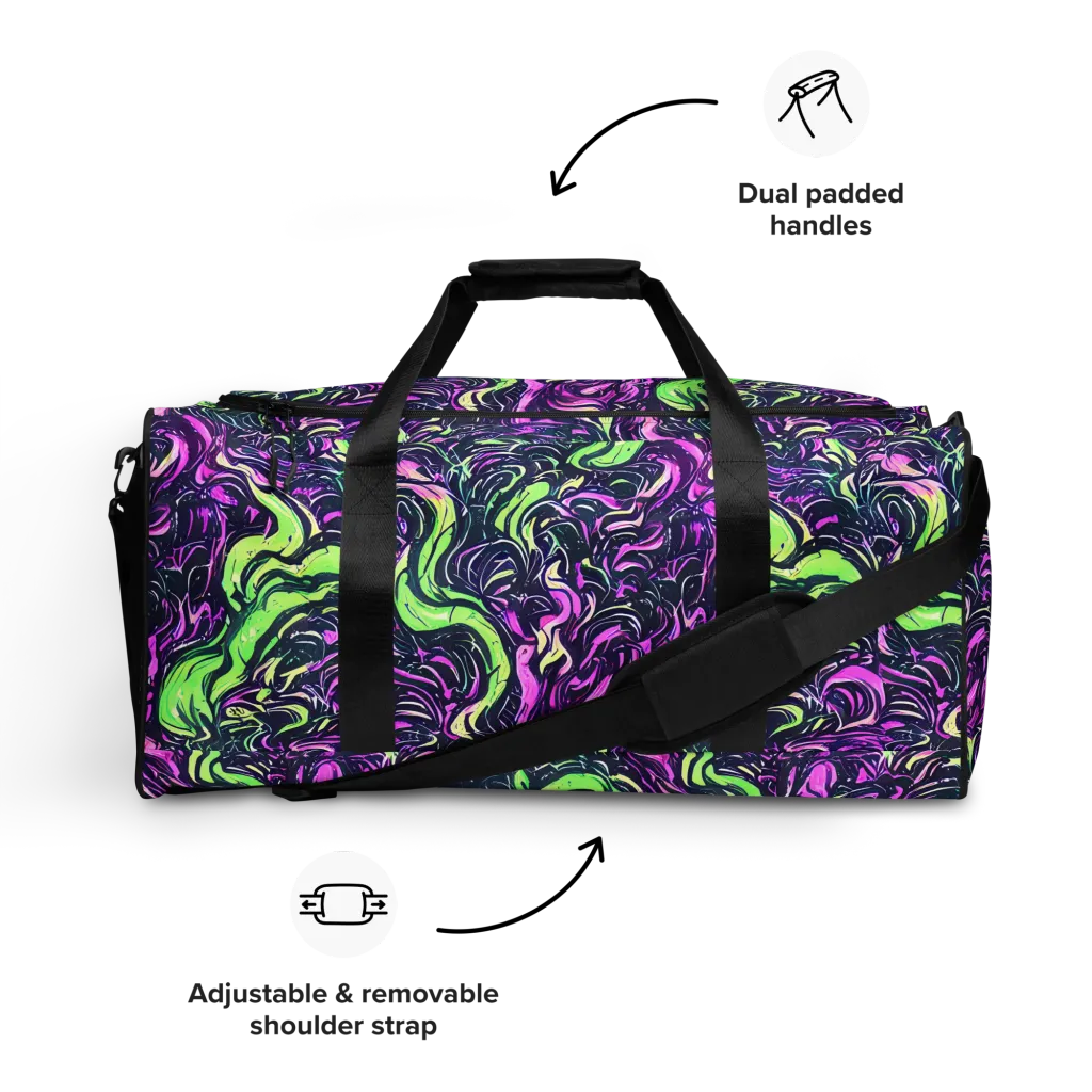 Neon Marbled Bloom on Duffle Bag — Front
