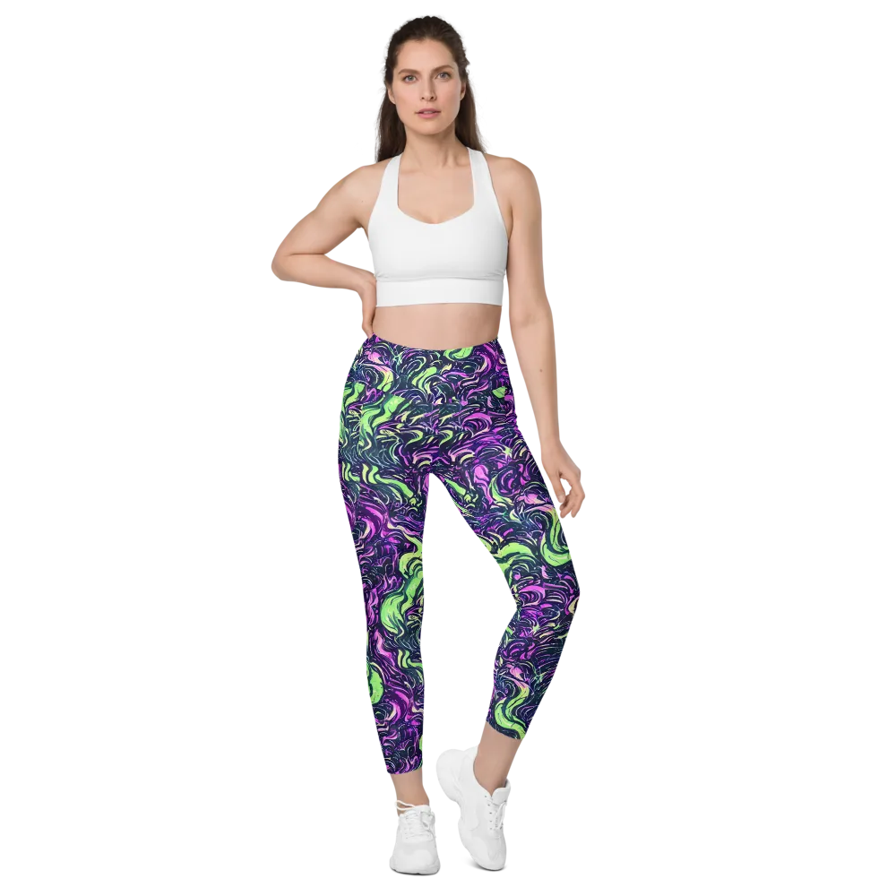 Neon Marbled Bloom on Leggings with Pockets — Front