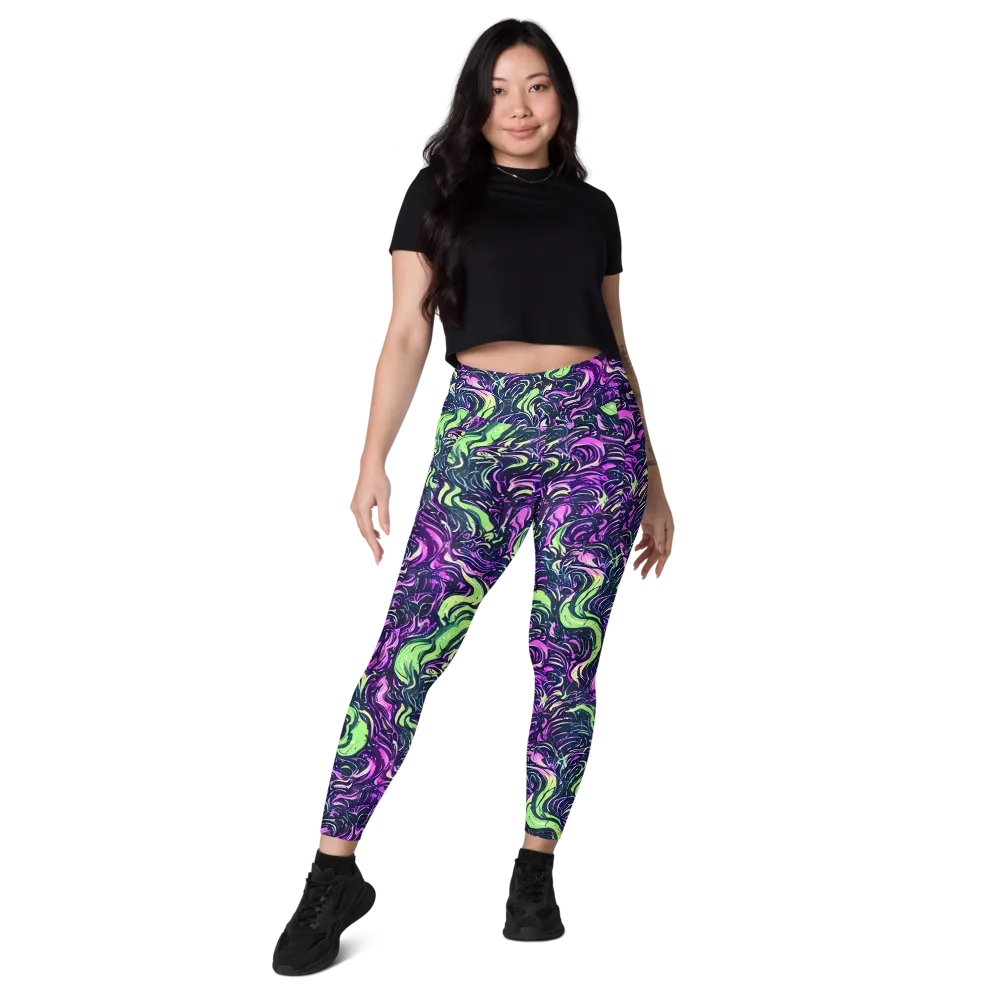Neon Marbled Bloom on Leggings with Pockets — Front