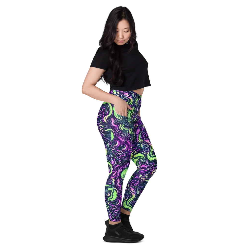 Neon Marbled Bloom on Leggings with Pockets — Right