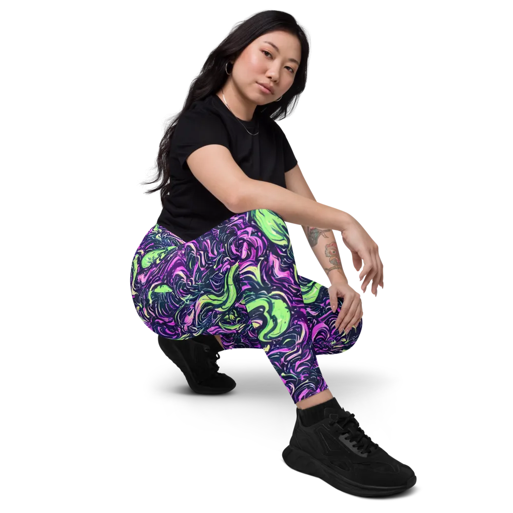 Neon Marbled Bloom on Leggings with Pockets — Right Front