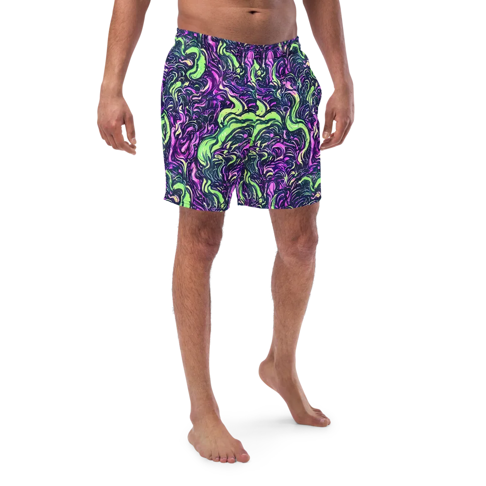 Neon Marbled Bloom on Swim Trunks — Front