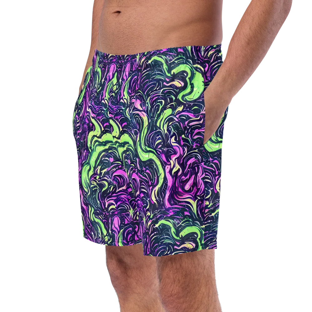 Neon Marbled Bloom on Swim Trunks — Left Front
