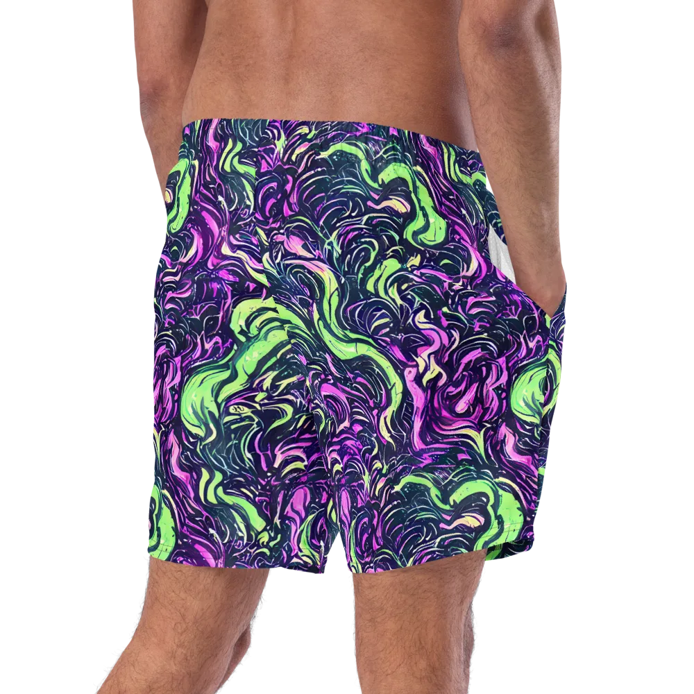 Neon Marbled Bloom on Swim Trunks — Right Back