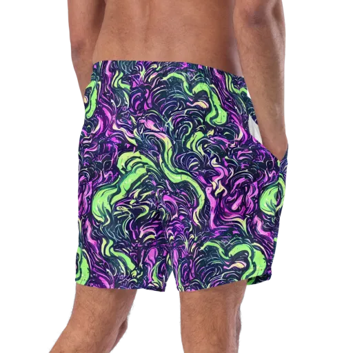 Neon Marbled Bloom on a Swim Trunks