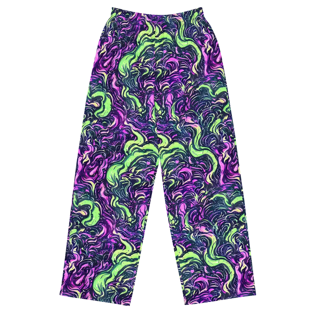 Neon Marbled Bloom on Wide-Leg Pants — Front