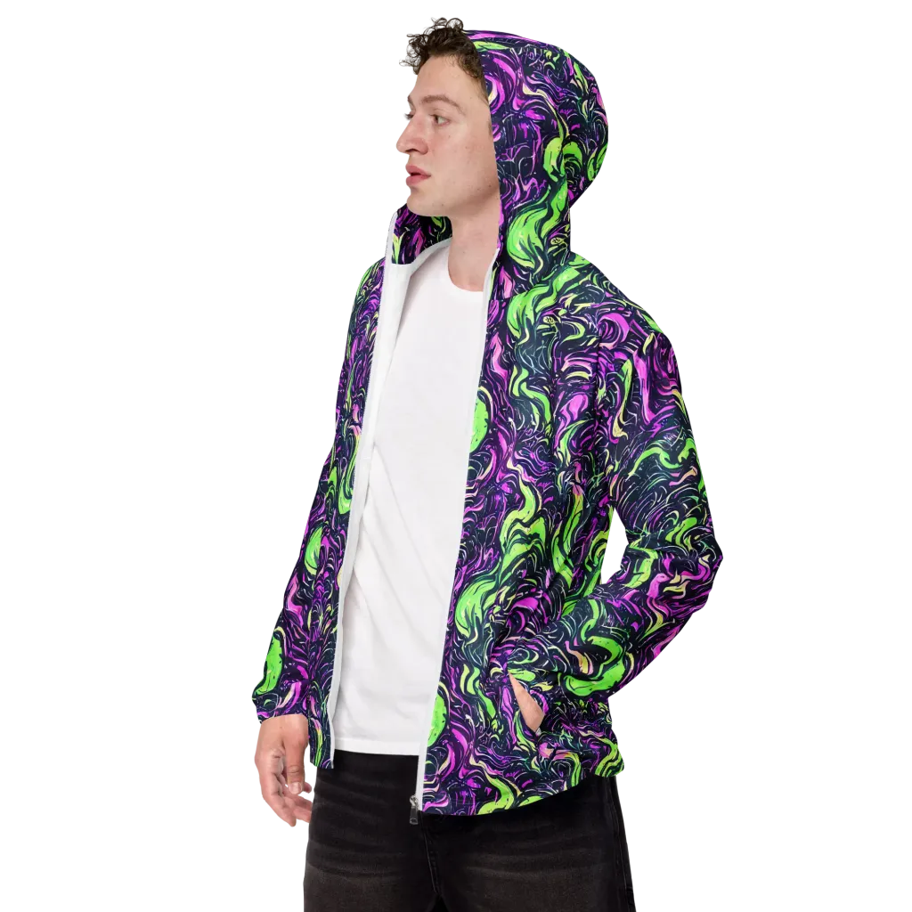 Neon Marbled Bloom on Men's Windbreaker — Left Front