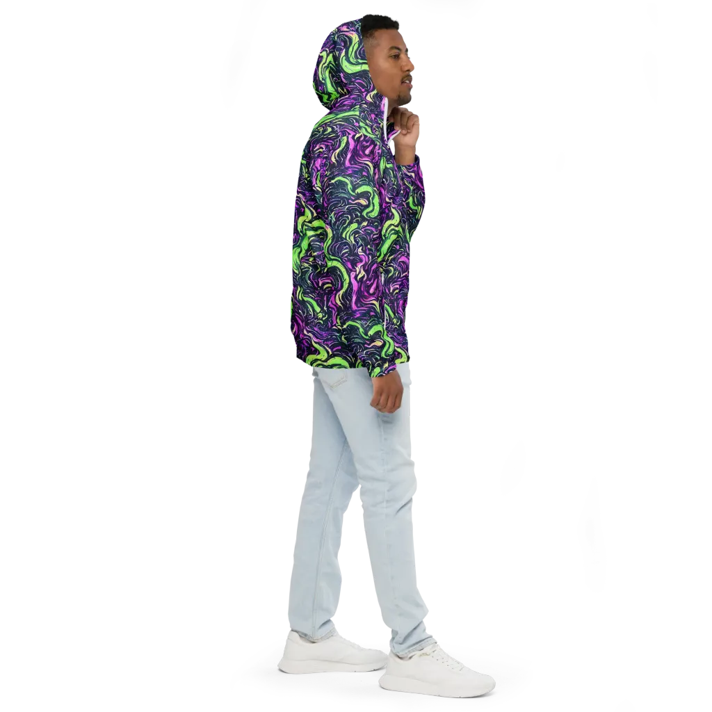 Neon Marbled Bloom on Men's Windbreaker — Right