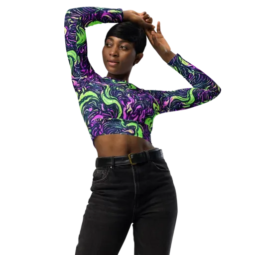 Neon Marbled Bloom on a Long Sleeve Crop Top