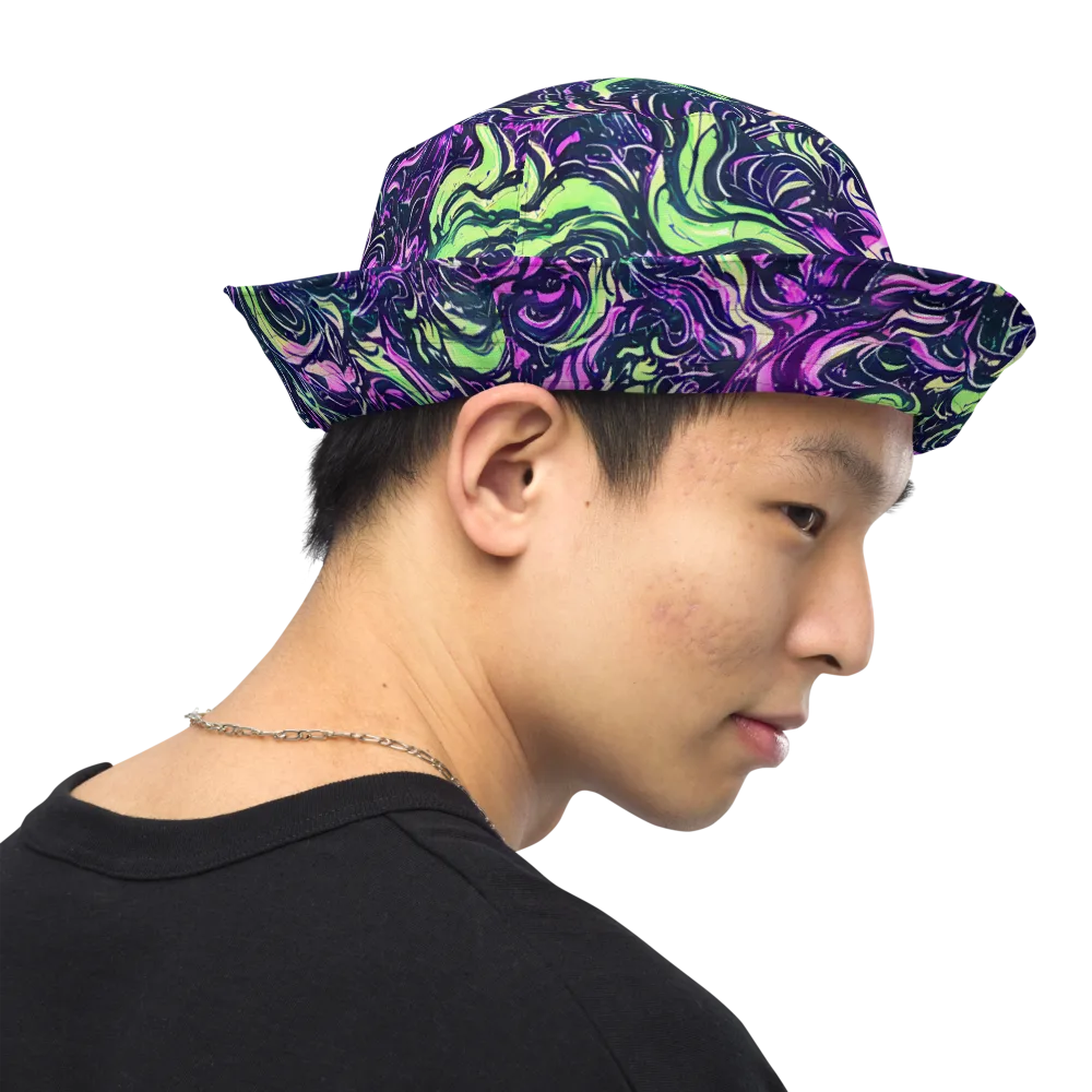 Neon Marbled Bloom on Reversible Bucket Hat — Right Outside