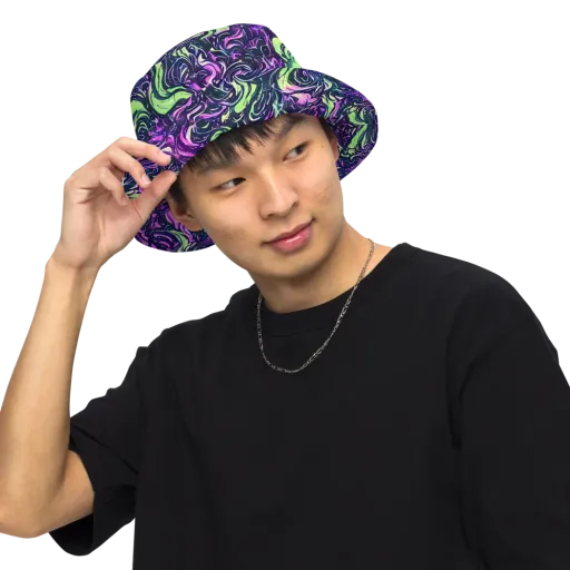 Neon Marbled Bloom on a Reversible Bucket Hat