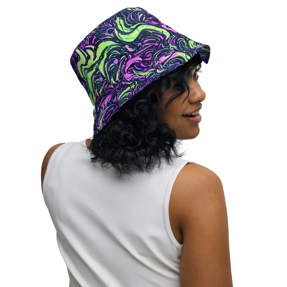 Neon Marbled Bloom on Reversible Bucket Hat — Right Outside