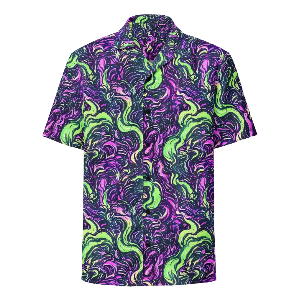 Neon Marbled Bloom on Button Shirt — Front