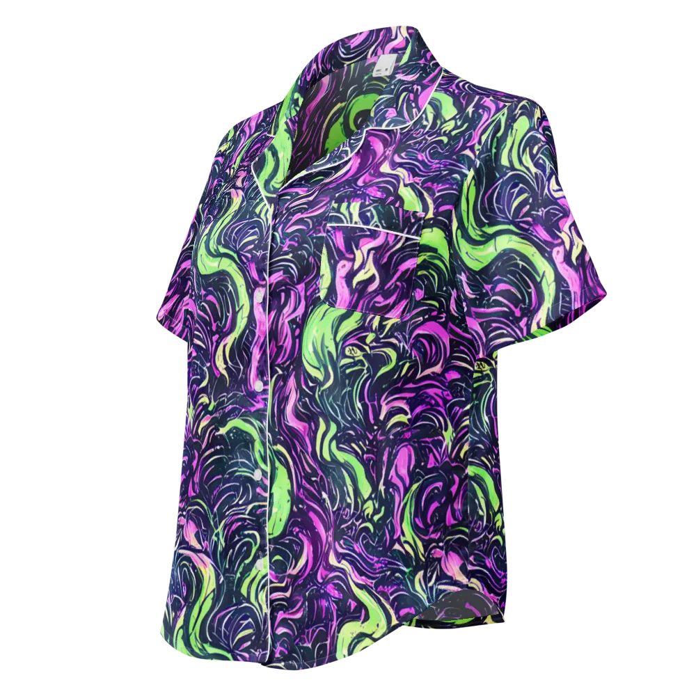 Neon Marbled Bloom on Women's Short Sleeve Pajama Top — Left Front