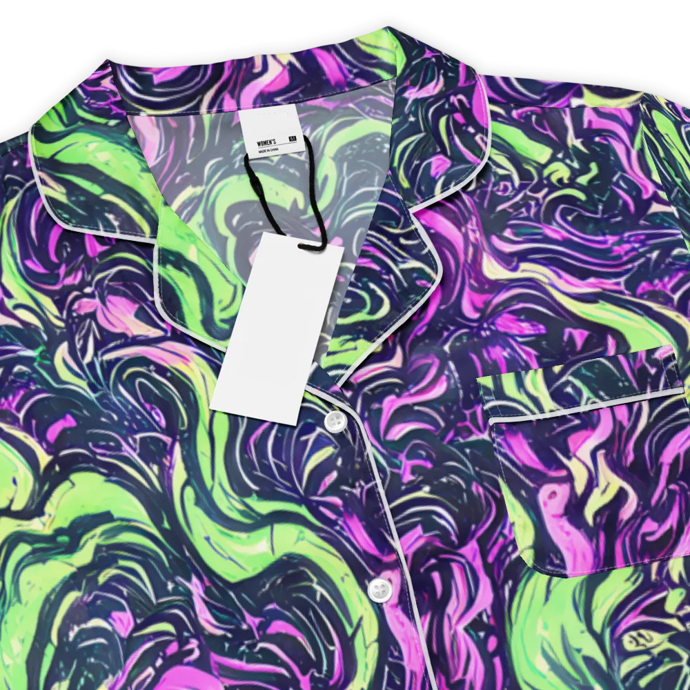 Neon Marbled Bloom on Women's Short Sleeve Pajama Top — Product details