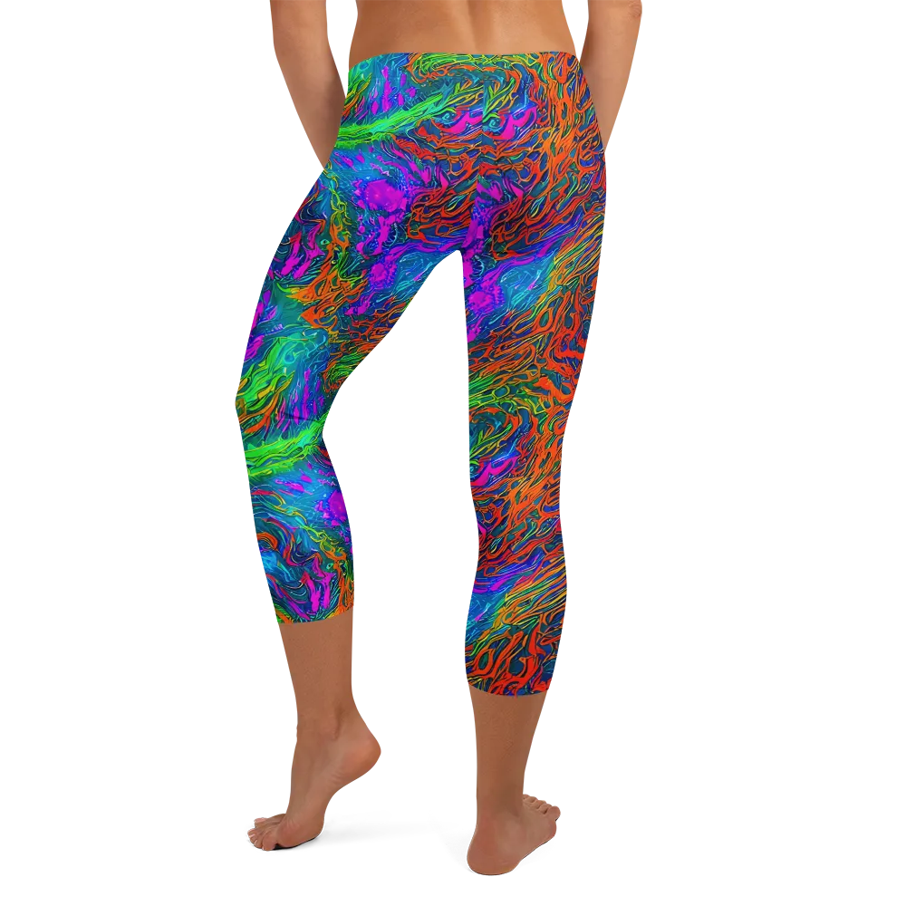 Neon Tidal Fire on Capri Leggings — Back