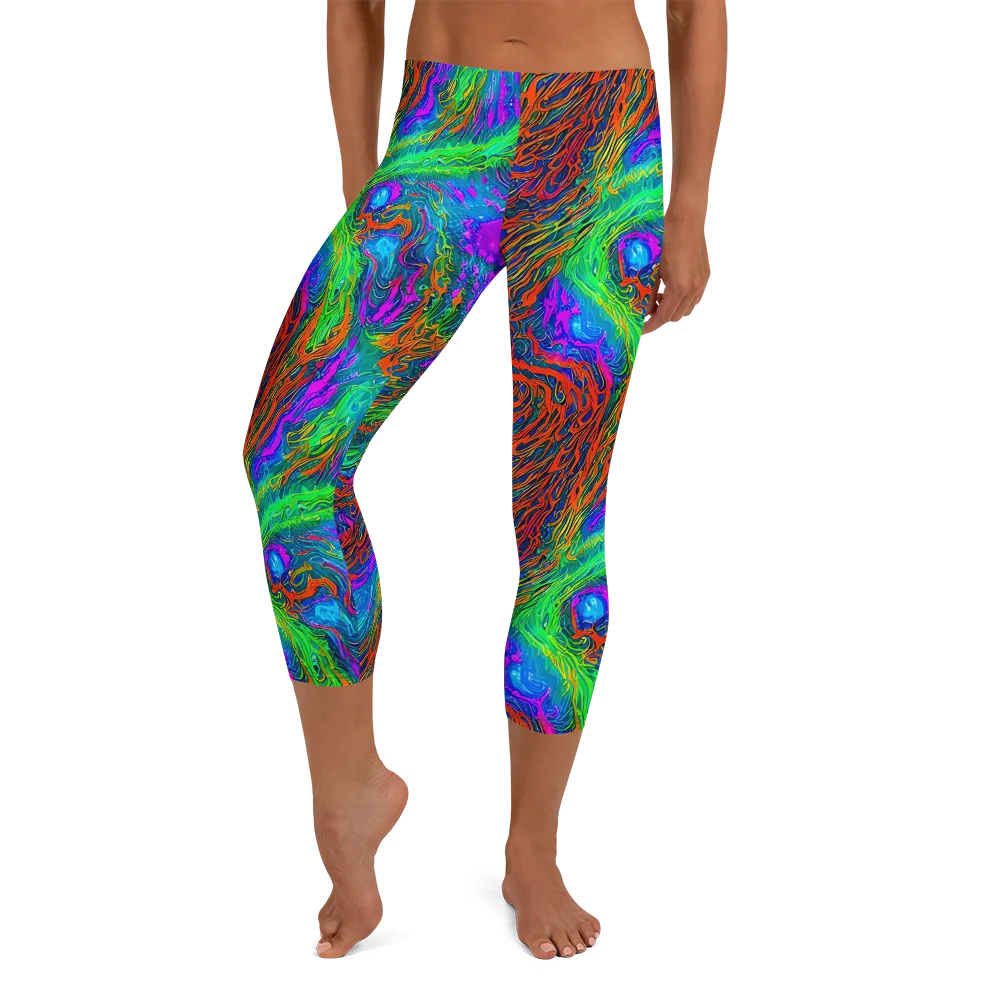 Neon Tidal Fire on Capri Leggings — Front
