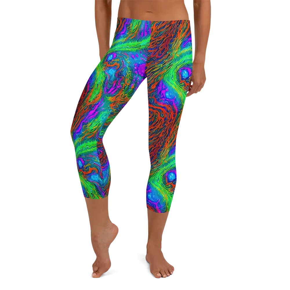 Neon Tidal Fire on Capri Leggings — Front