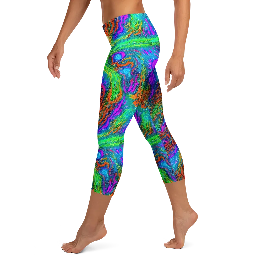 Neon Tidal Fire on Capri Leggings — Left