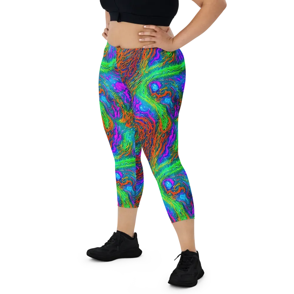 Neon Tidal Fire on Capri Leggings — Front